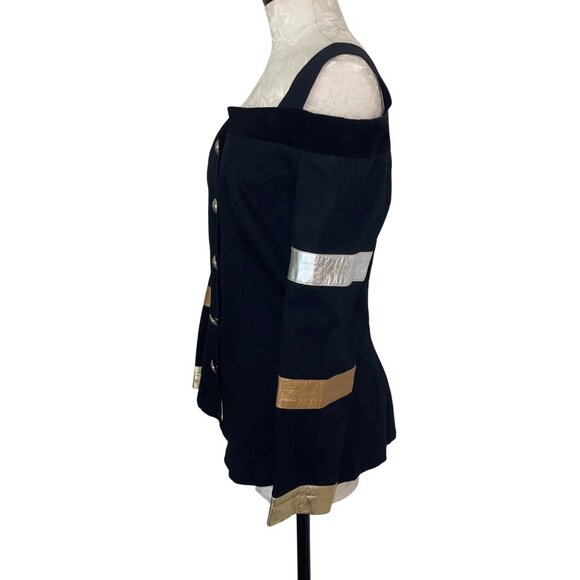 Cache Vintage Womens Shirt Size Large Black Open Top Trimed Stretch Casual - Picture 2 of 11